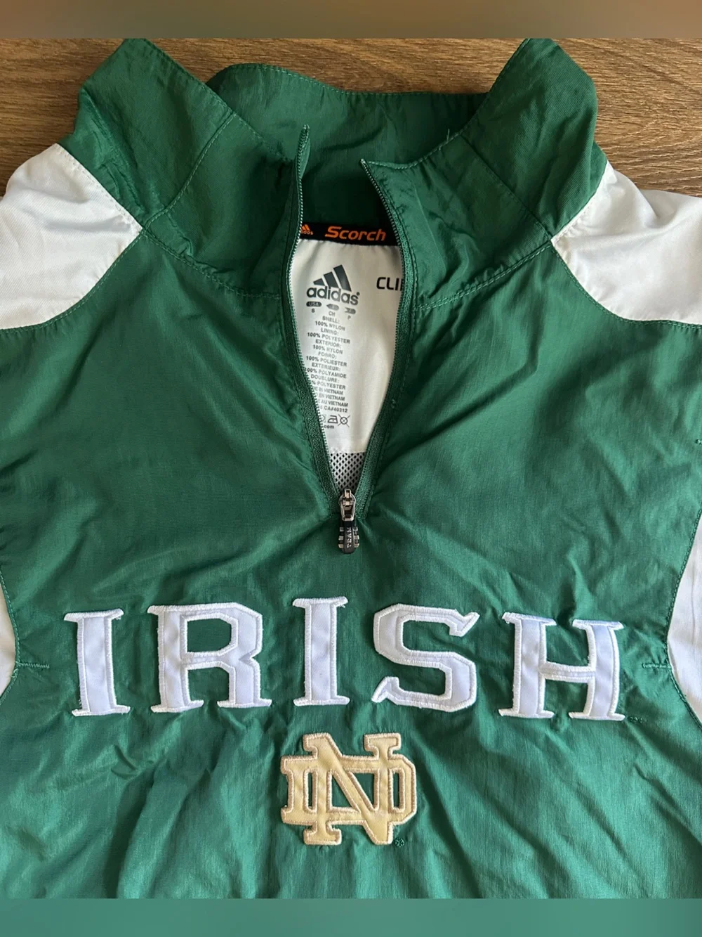 Adidas Notre Dame Fighting Irish Green Quarter Zip Windbreaker Pullover Jacket S